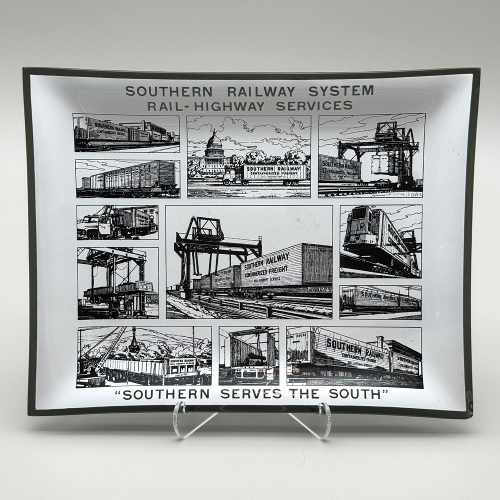 Southern‎ Railway System Rail-Highway Services Black Glass Plate Advertising